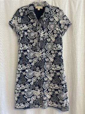 Michael Kors blue and white embroidery printed dress, size 4